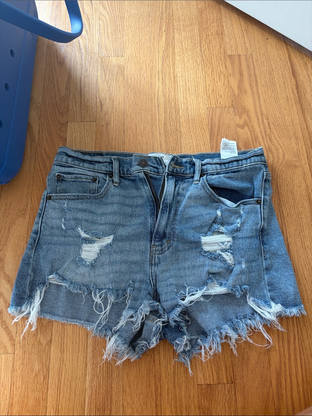 Abercrombie & Fitch Distressed Light Blue Denim Shorts